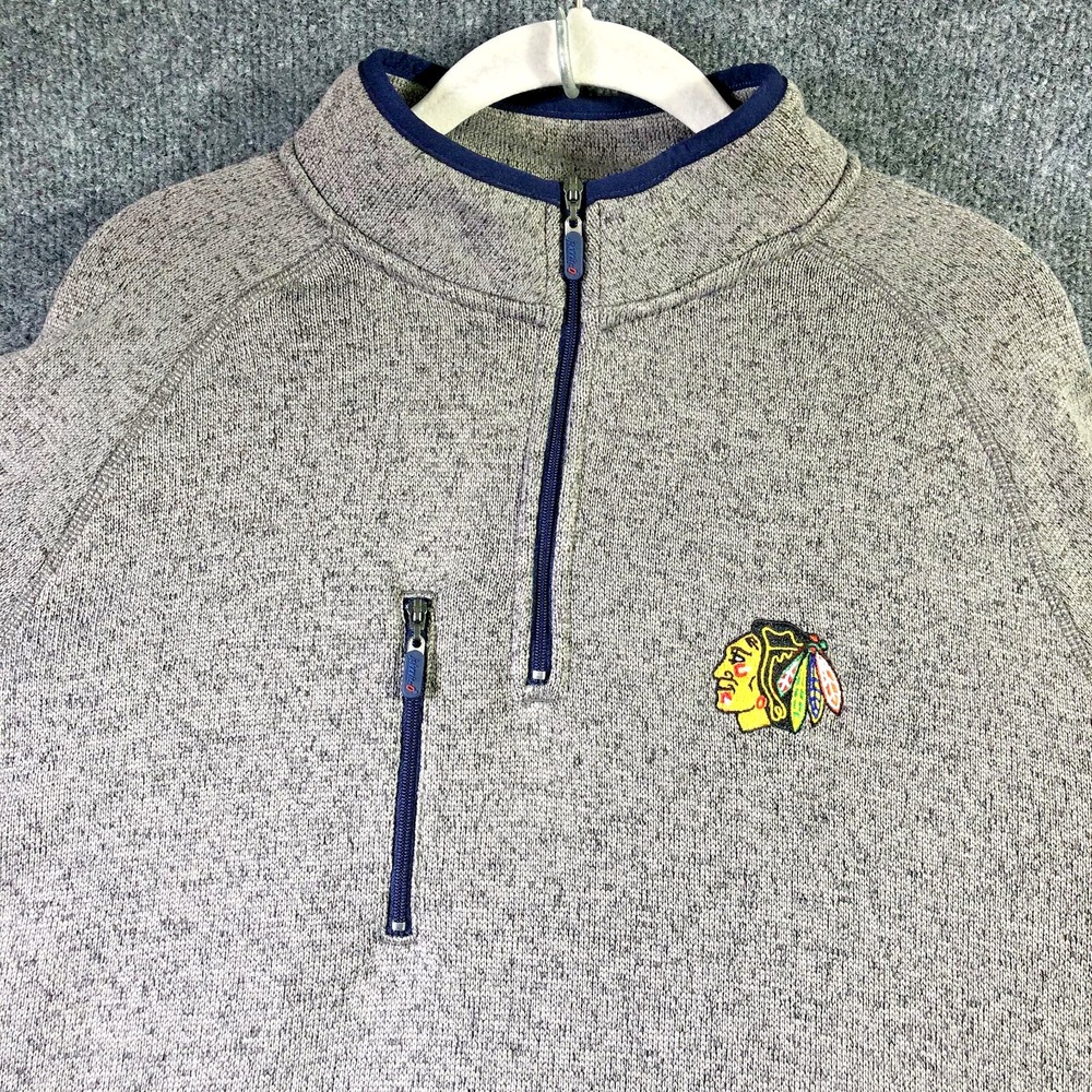 Chicago Blackhawks Johnnie-O 1/4 Zip Pullover Men's XL Gray Fleece Zip Pocket
